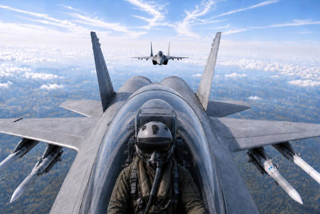 F-35 Lightning jet being chased by a Russian MIG